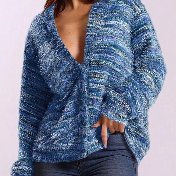 Womens Cardigan Sweaters 2025 Fall Striped Long Sleeve V Neck Button Down Knit F - Picture 3 of 4